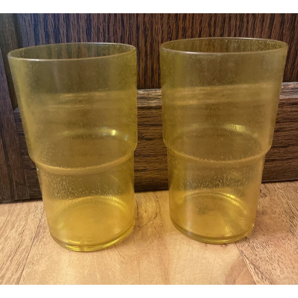 Vintage HJ STOTTER Acrylic Set Of 2 Yellow Stacking Tumbler Cups NY USA